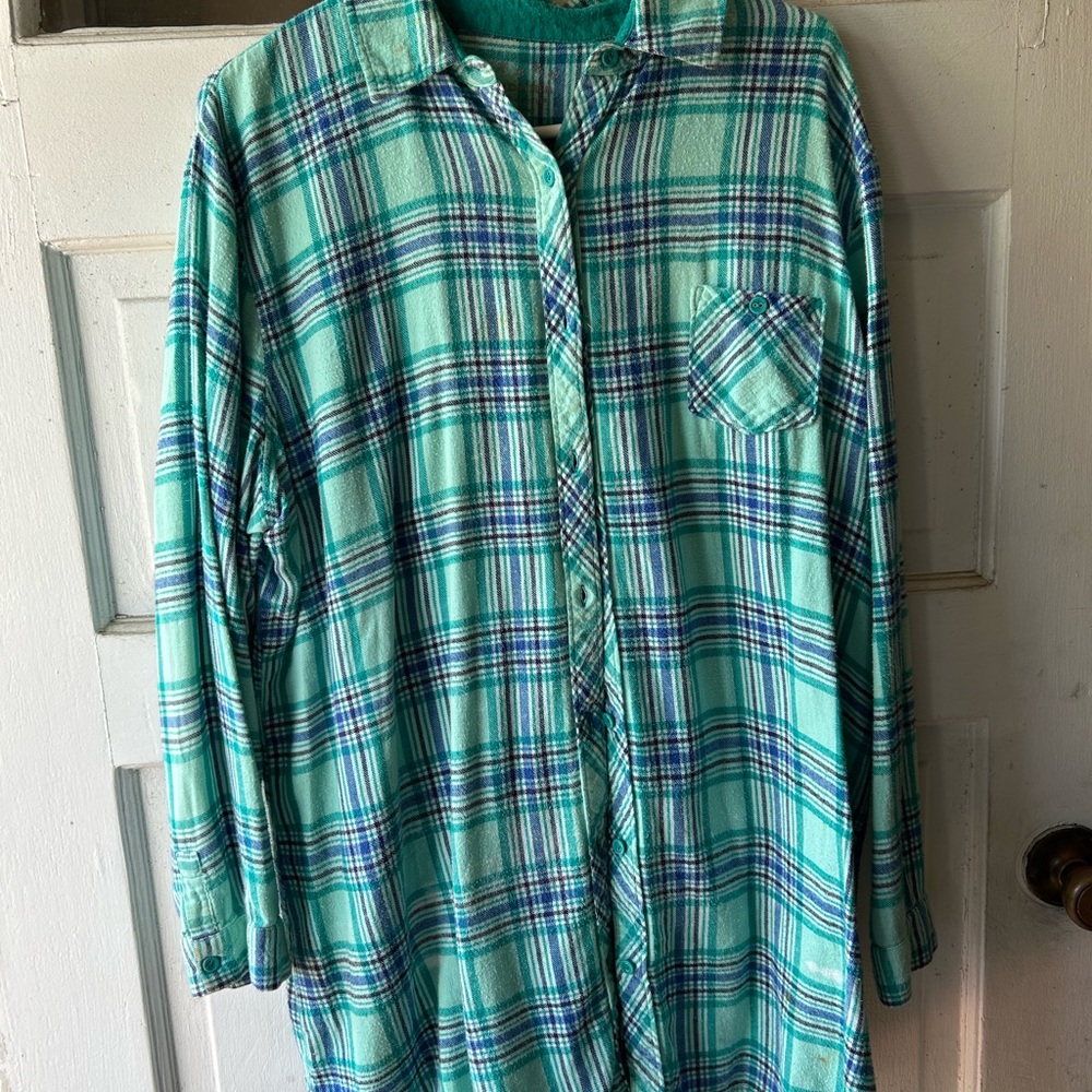 Teal and Blue Plaid Button-Up Shirt
